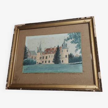 Castle watercolor signed E. Viault early 20th century
