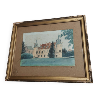 Castle watercolor signed E. Viault early 20th century