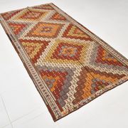 Red Yellow Tribal Pattern Kilim Rug, 145x282Cm