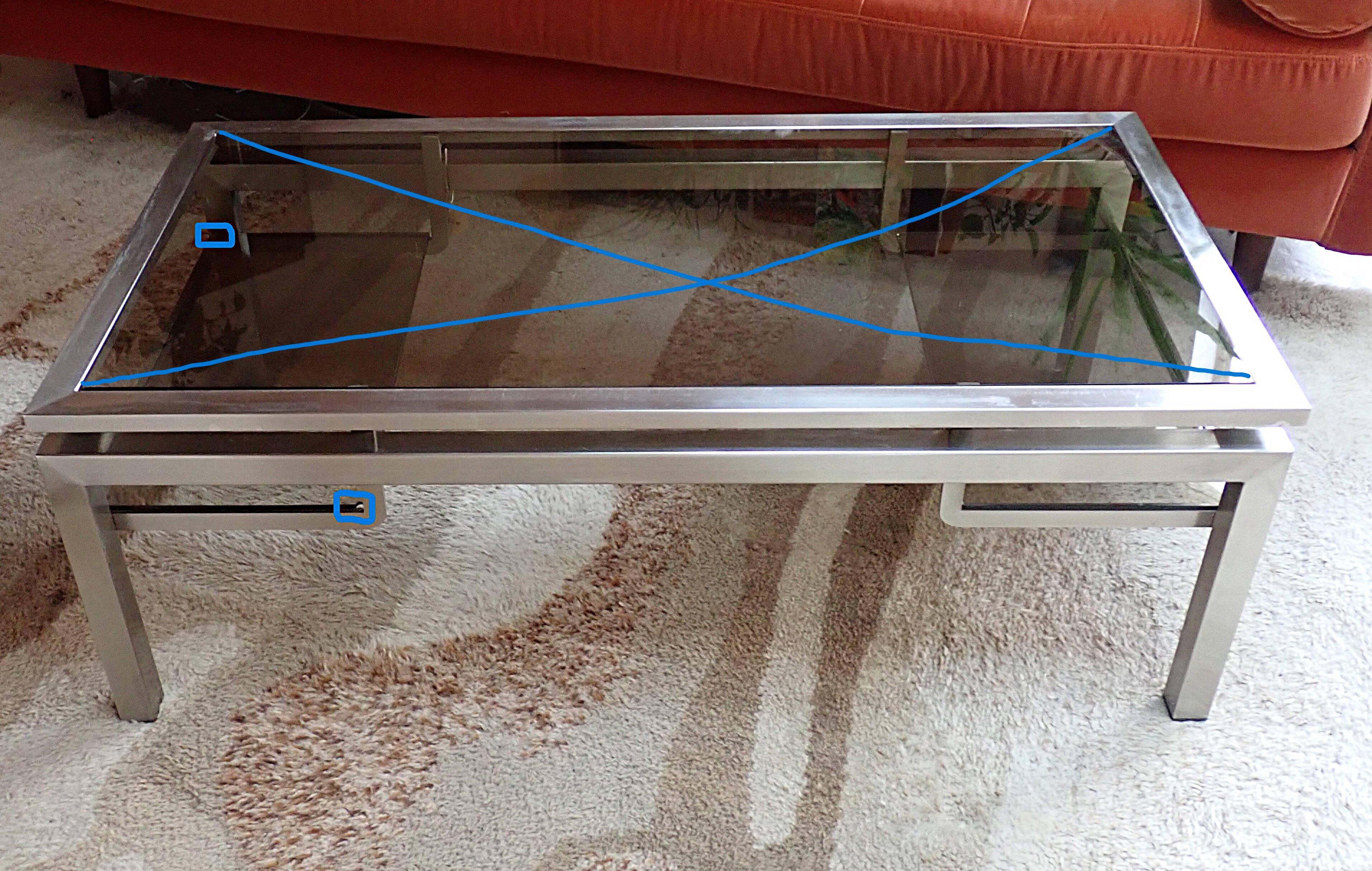 Brushed steel coffee table frame without glass - 1970s