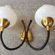 Pair vintage sconces, brass, steel and opaline 1950