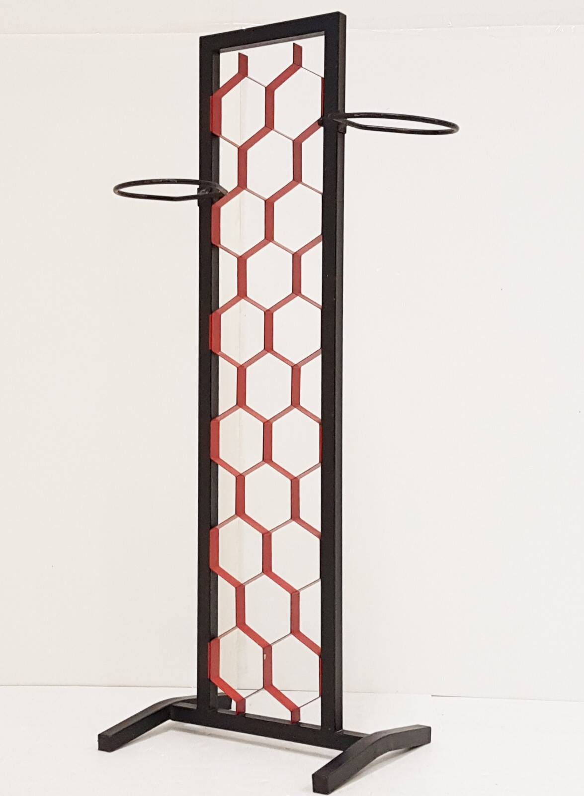 VINTAGE 1960 METAL BLACK & RED PLANT STAND PLANTER 60S