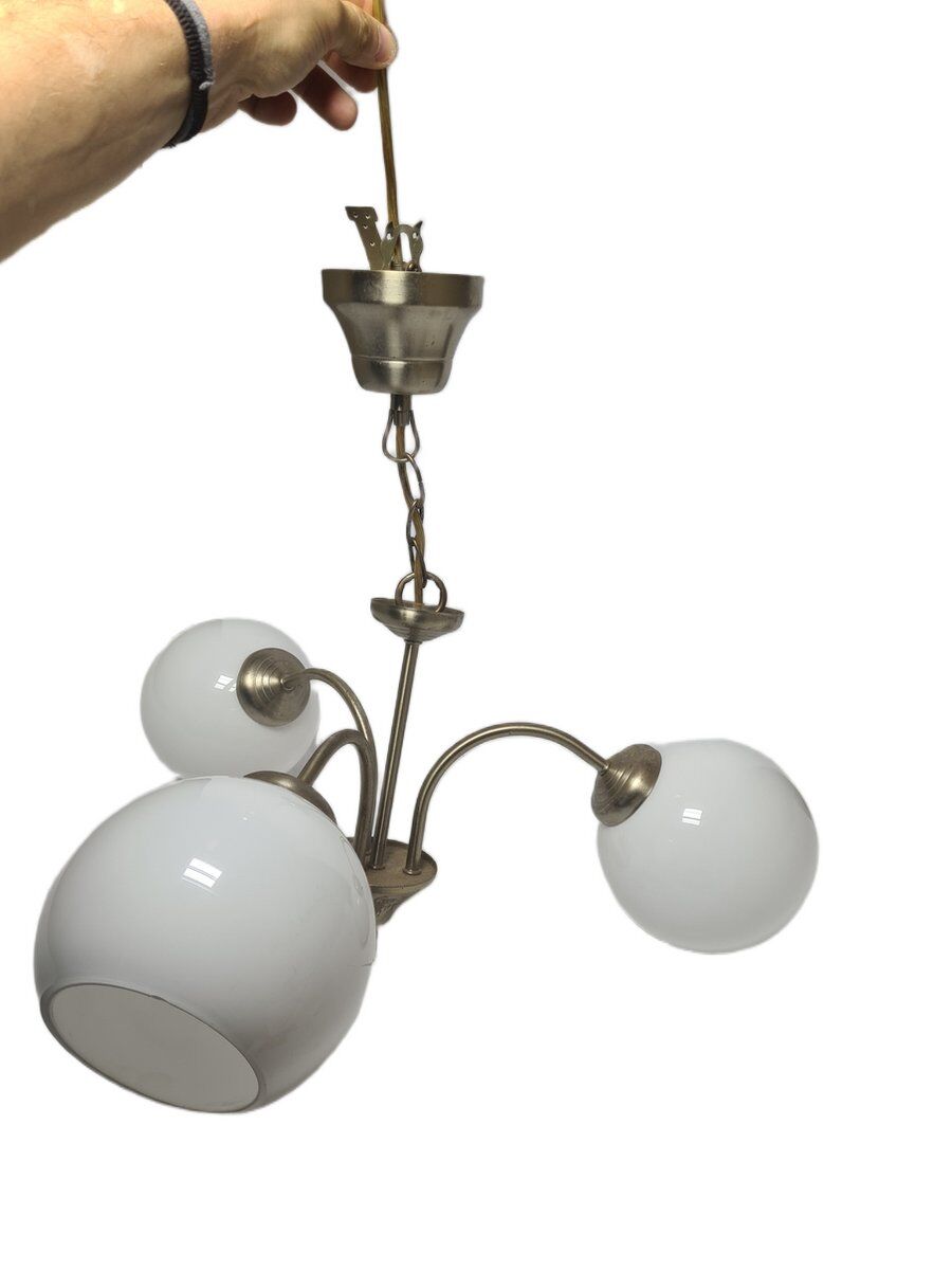 Art Deco glass and brass chandelier, Poland, 1970s
