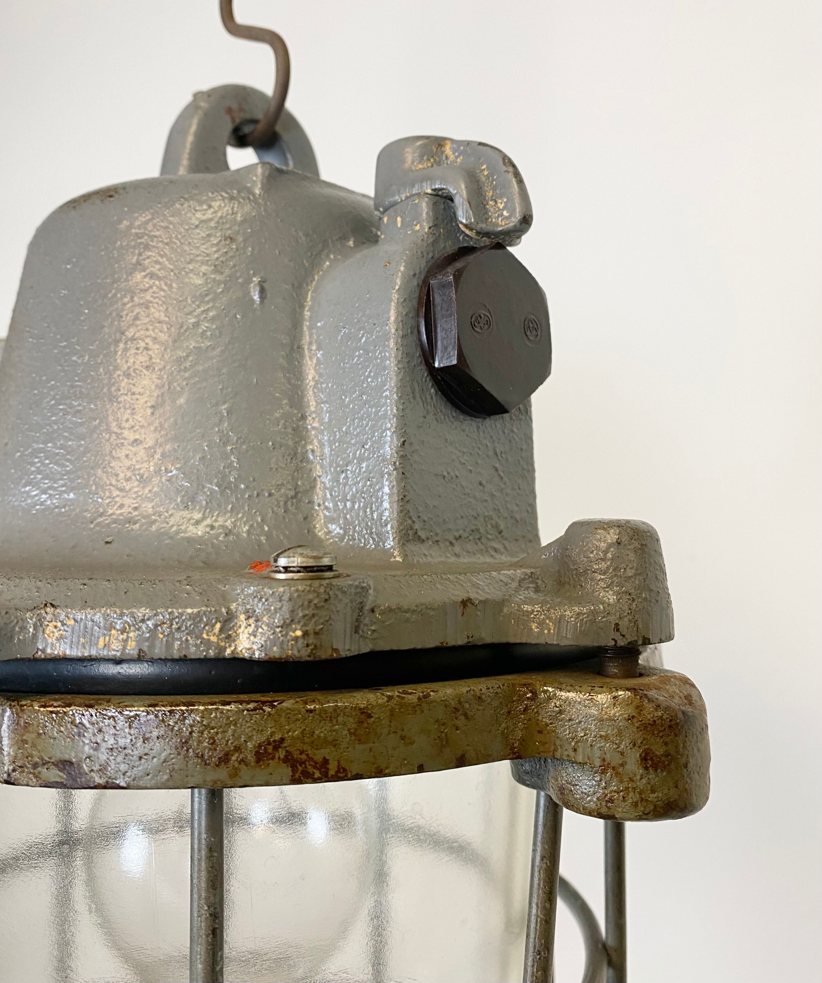 Grey Industrial Cast Iron Cage Pendant Light, 1960s