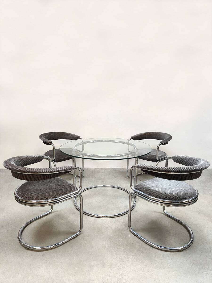Modern vintage chrome tubular dining chairs & table