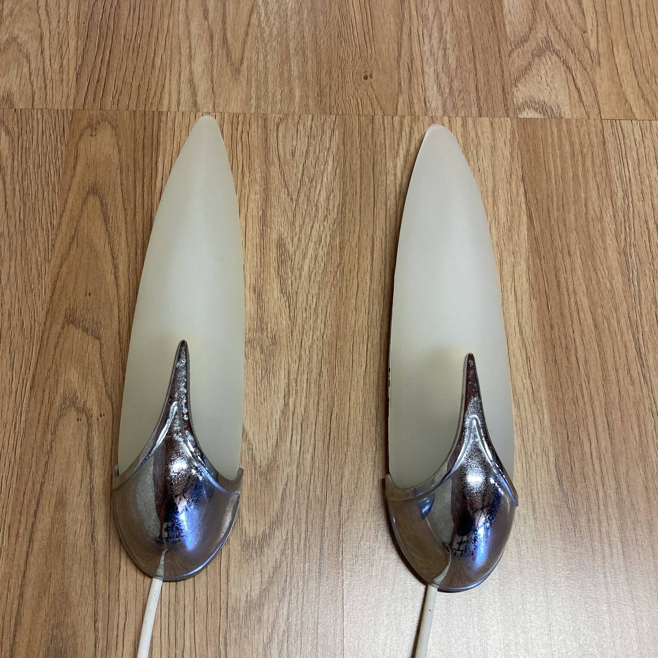 Pair of 1950s designer glass wall lights.