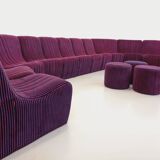 Vintage Snake modular sofa composed of 11 armchair modules and 3 velvet fabric poufs