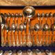 Louis xv style silver metal housewife service 51 pieces + vintage box