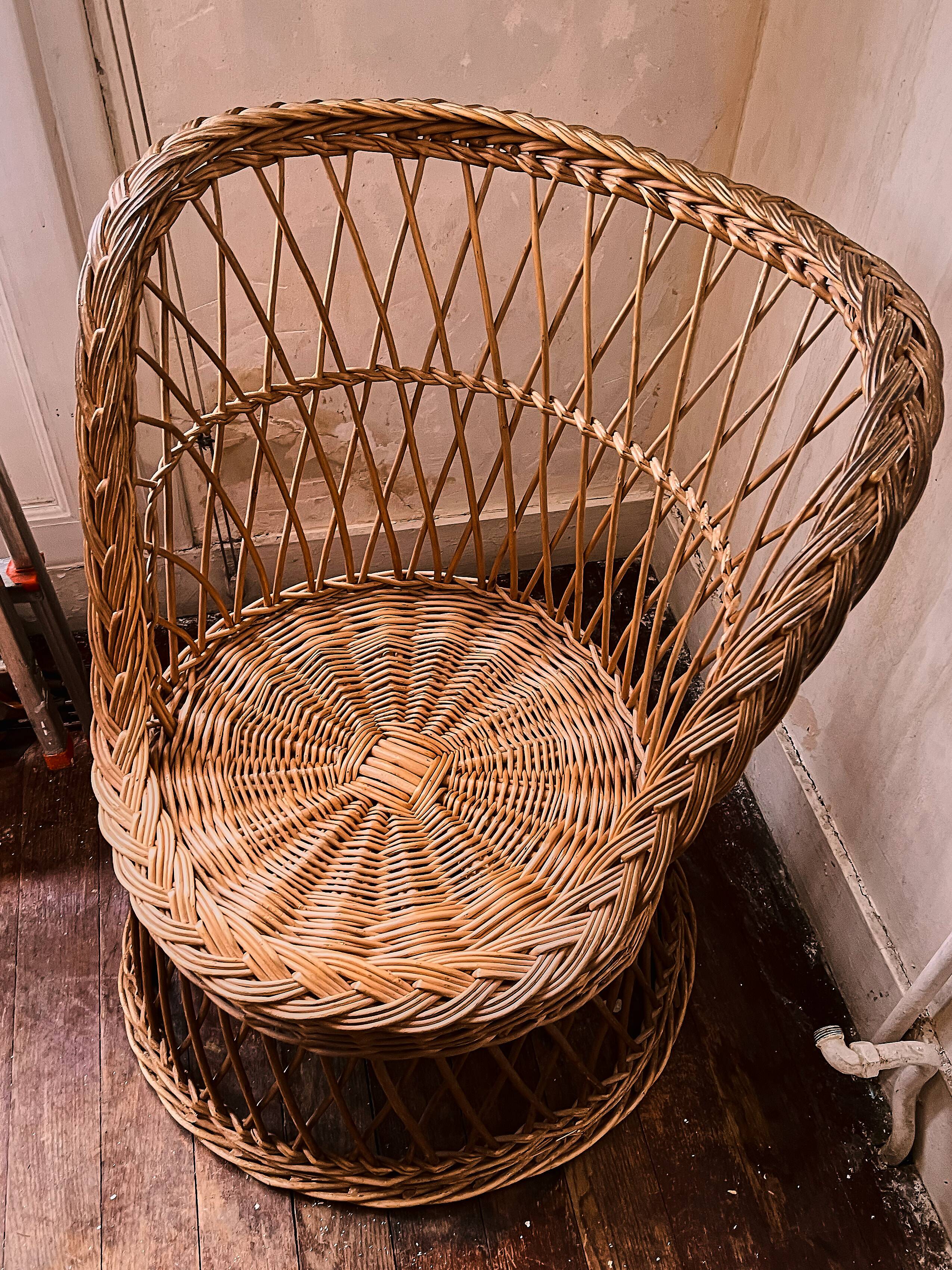Old Emmanuelle Style Rattan Armchair Late 19th Century