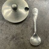 antique mustard pot in blown glass and silver-plated metal EPNS late 19th century