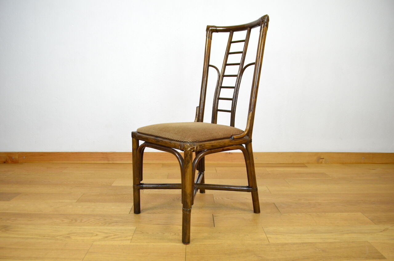 Series of 6 bamboo chairs & fabric 1980