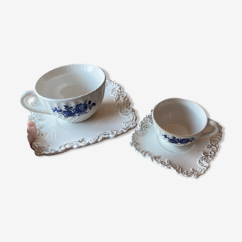 Ancien service a café ou à thé en céramique bleu et blanc vintage anglais