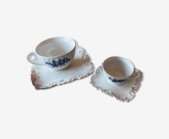 Ancien service a café ou à thé en céramique bleu et blanc vintage anglais