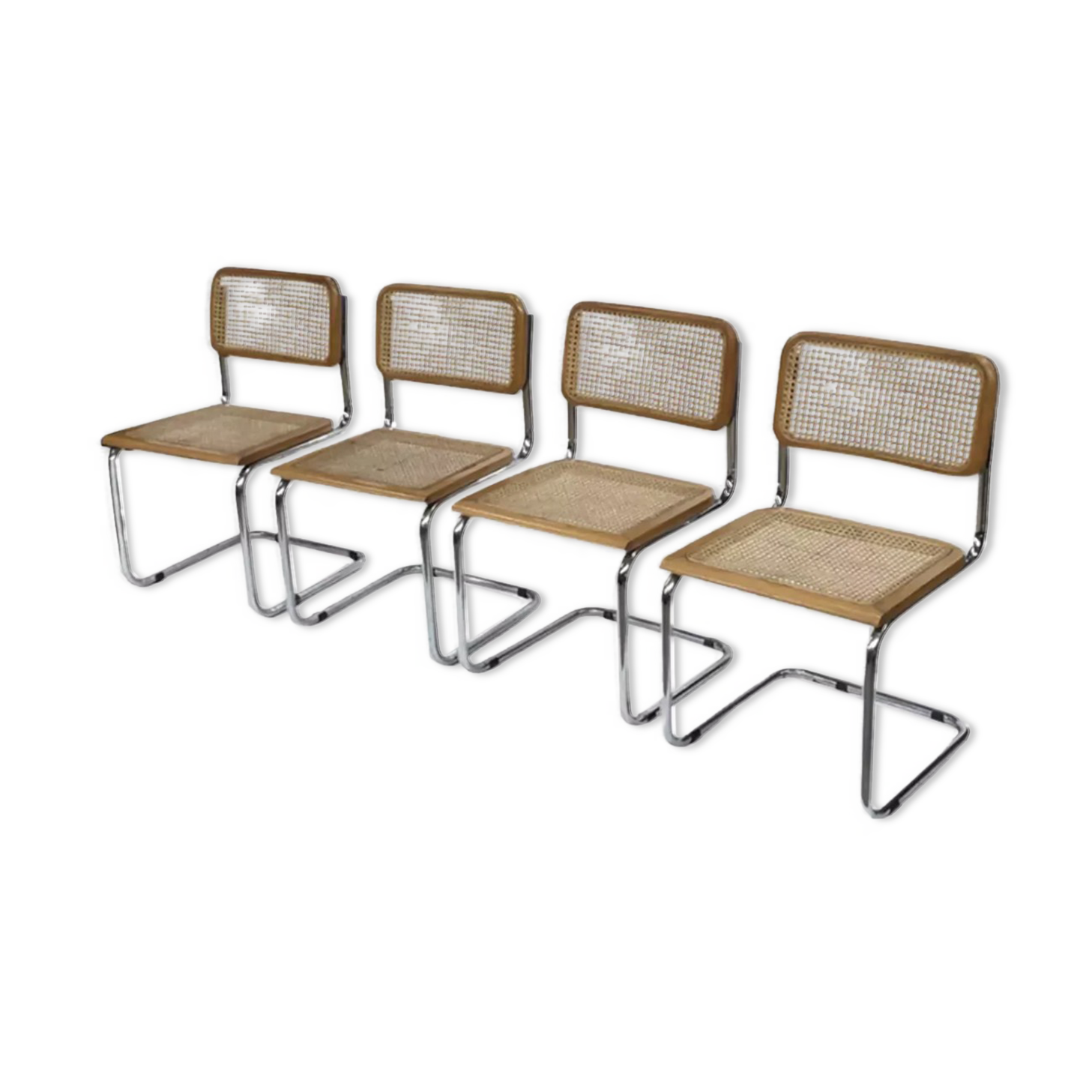 Set of 4 Cesca chairs model b32 in chrome made in italy by Marcel Breuer