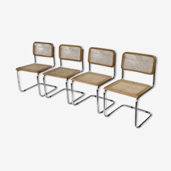 Lot de 4 chaises Cesca modèle b32 en chrome fabriqué en Italie par Marcel Breuer