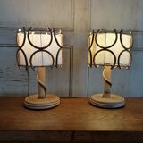 Pair of rattan bedside lamps