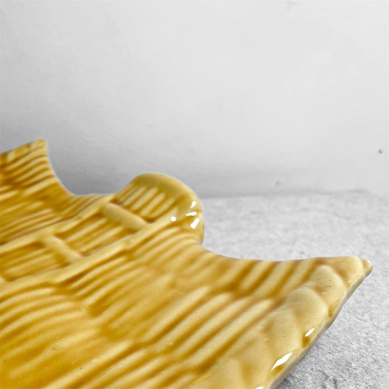 Vintage glazed ceramic dish – Sun yellow shade – 1960s