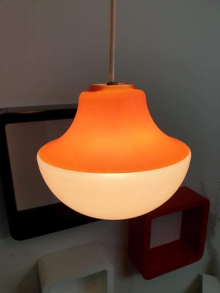 Vintage pendant lamp Orange and white - Vintage chandelier orange and white