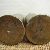 Pair of vases with engraved shell casings, WW1 trench art