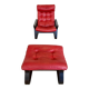 Vintage danish retro reclining lounge chair & stool in red leather by komfo