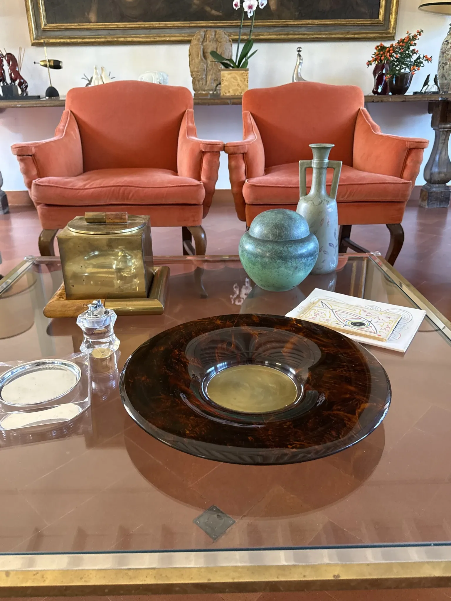 Hollywood regency brass centerpiece, Guzzini Italy 1970s