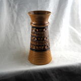 High arched vase, round hollow patterns and spikes, black and ocher seventies vibe - Bay Keramik - 70'