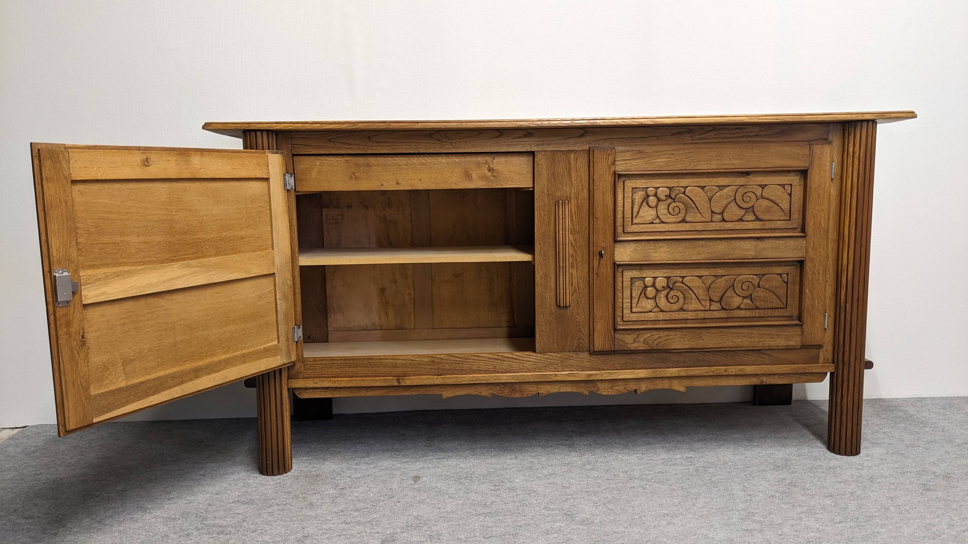 Brutalist oak sideboard attributed to Joseph Savina, France circa 1950.