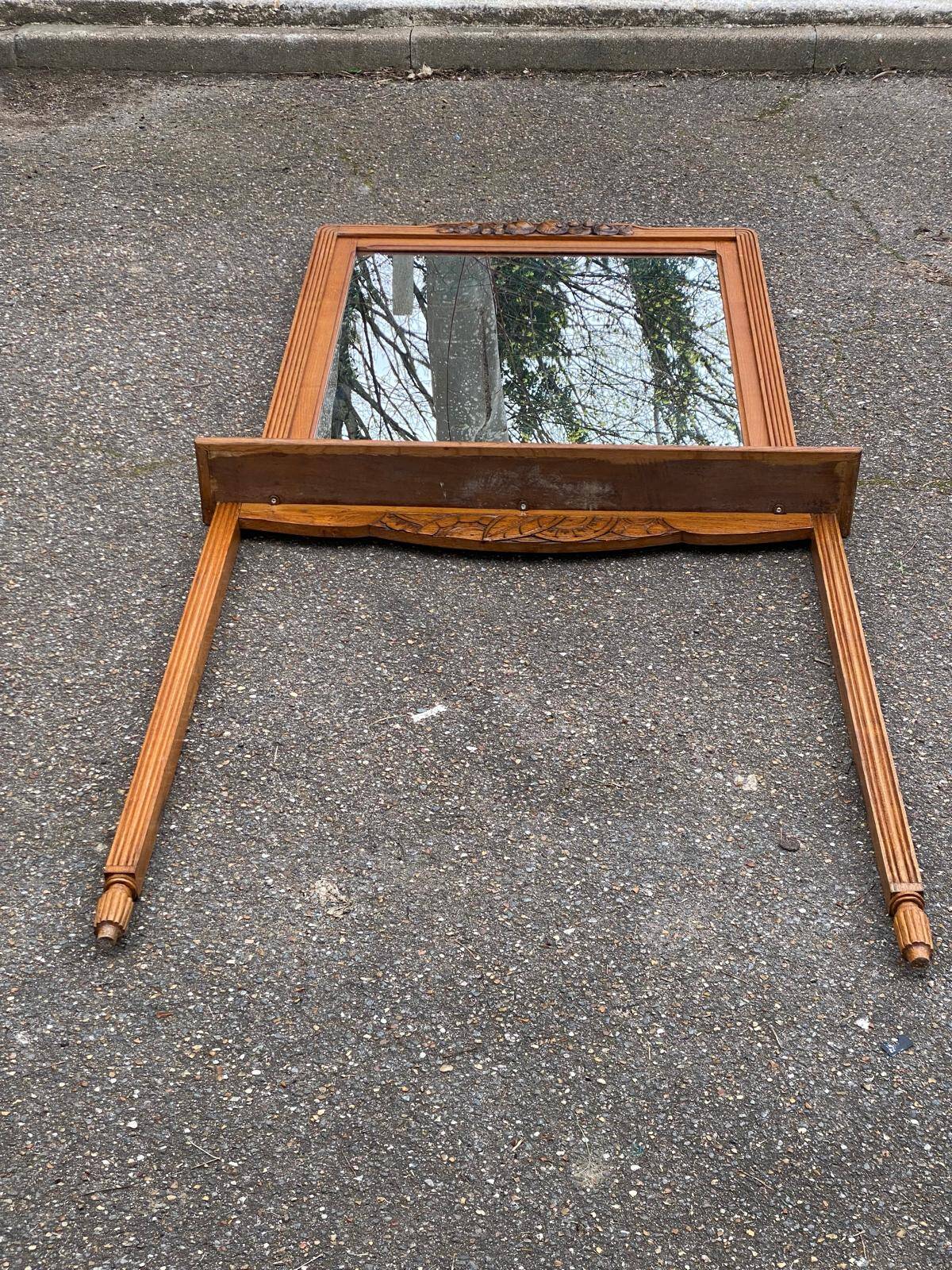 1950s Art Deco entrance mirror in solid oak console
