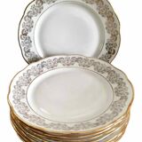 8 white and gold porcelain dessert plates