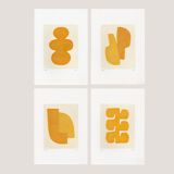 Series of 4 paintings on paper - yellow abstract compositions - signed Eawy