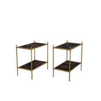 Bouts de canapé feuillage bronze doré laque de Chine Maison Baguès 1940