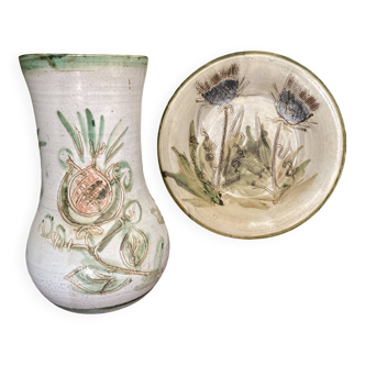 Vase et assiette céramique signé Albert Thiry