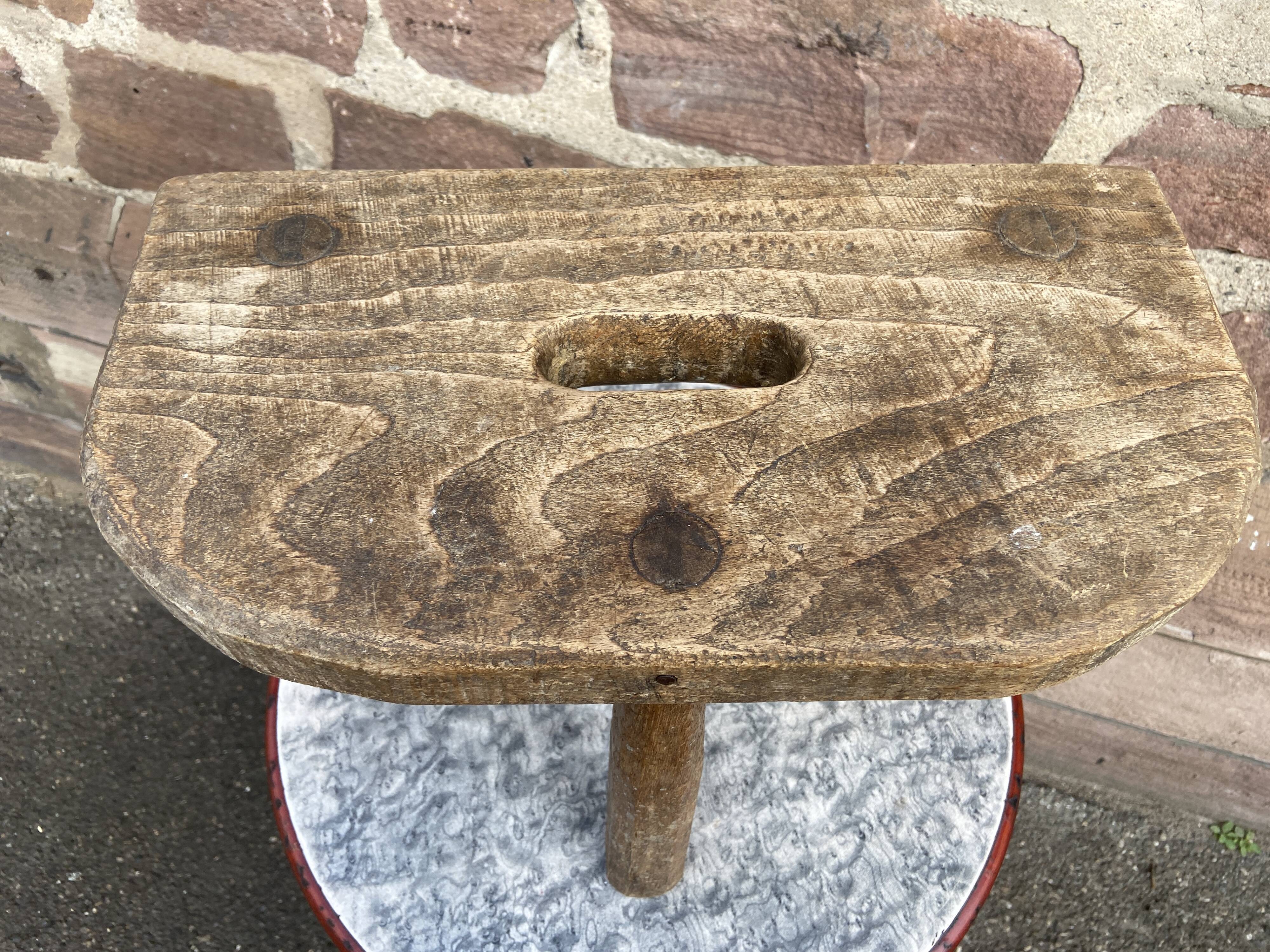 Tripod trading stool, Alsace peasant art, France 1920
