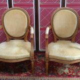 Pair of armchairs medallion Louis XV style, yellow velvet