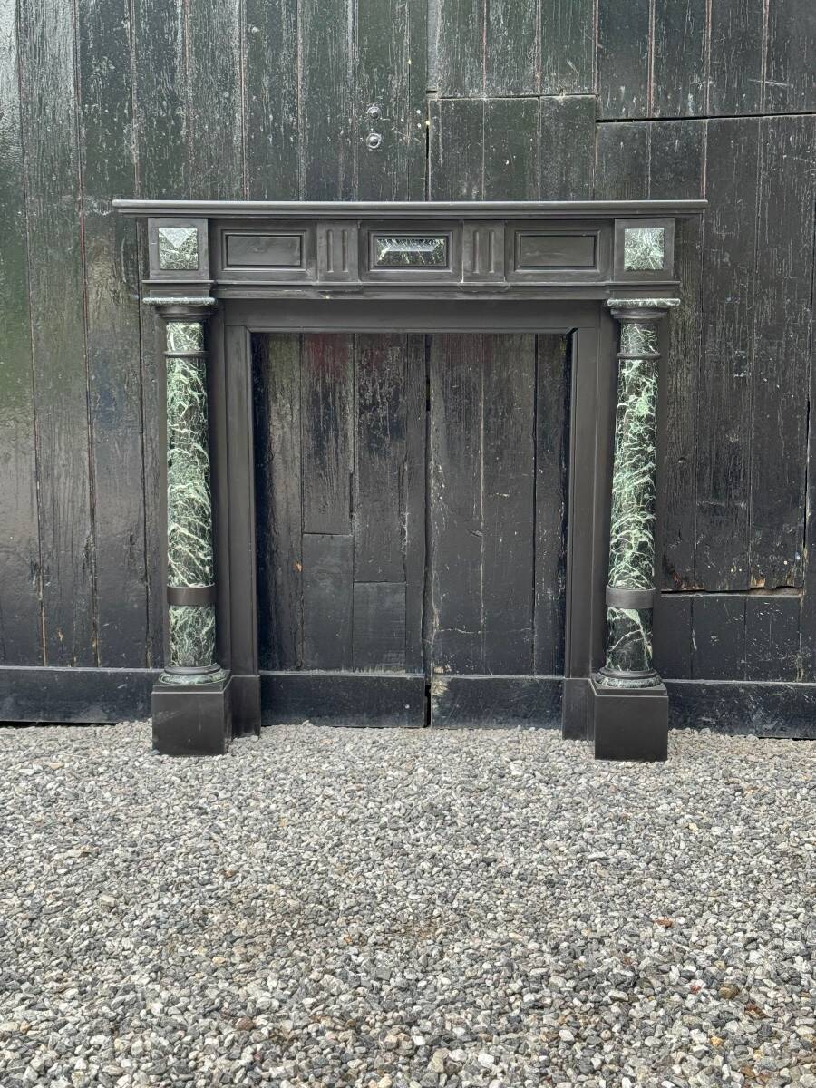 Napoleon III fireplace in black Belgian marble and antique green, circa 1880