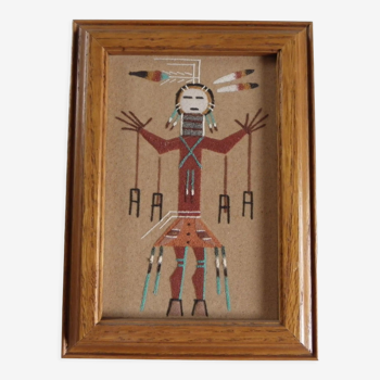 Vintage Navajo Sand Painting in Wood Frame