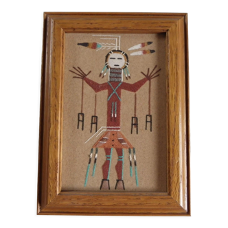 Vintage Navajo Sand Painting in Wood Frame