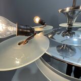 Lustre Art déco en métal chromé et verre dépoli, Tchécoslovaquie années 1930