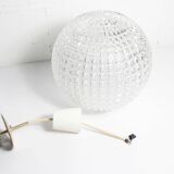 1960s Holophane Ball Pendant Chandelier, Thick Glass, 30 cm, and Vintage Brass