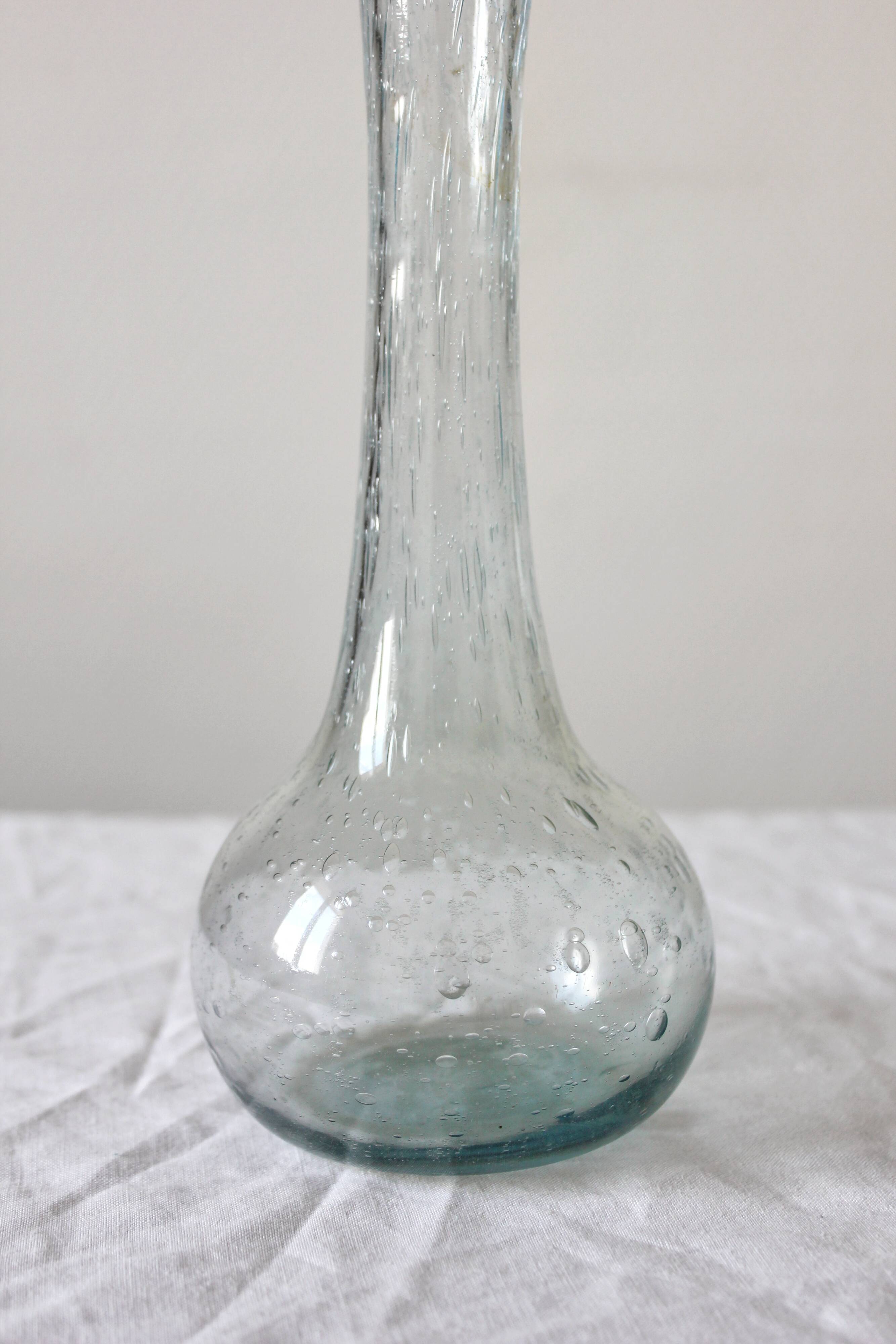 Biot vintage light blue bubbled blown glass soliflore vase