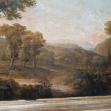 Antique painting on canvas depicting a bucolic landscape