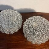 Paire d'appliques, plafonniers ronds en verre ciselé, années 60