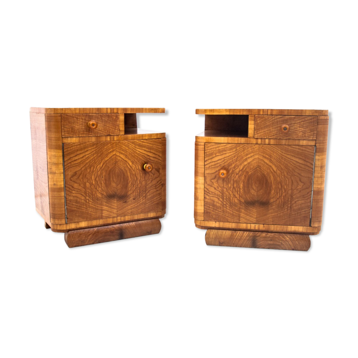 Pair of art deco bedside tables, Poland, 1950s