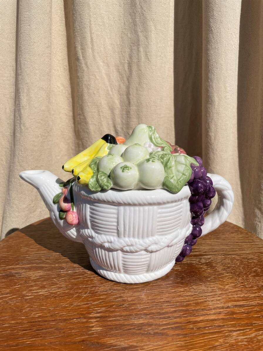 Vintage fruit majolica teapot