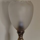 Lamp with a 19th-century chiseled bronze base and antique glass shade