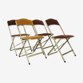 4 folding chairs in Velvet, cinema, gold metal, made in Belgium