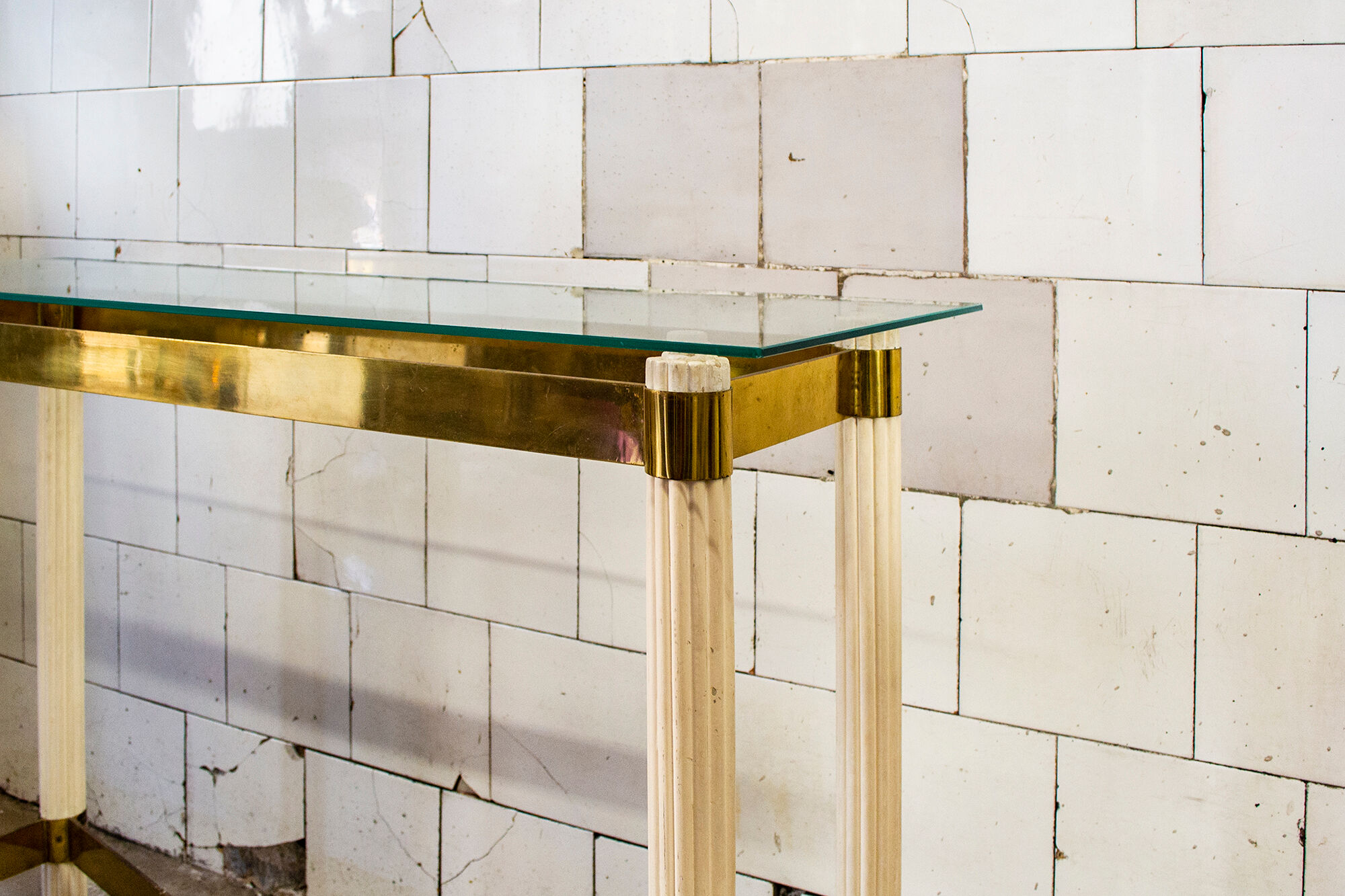 Console in lacquered wood, brass and glass Italy 70s