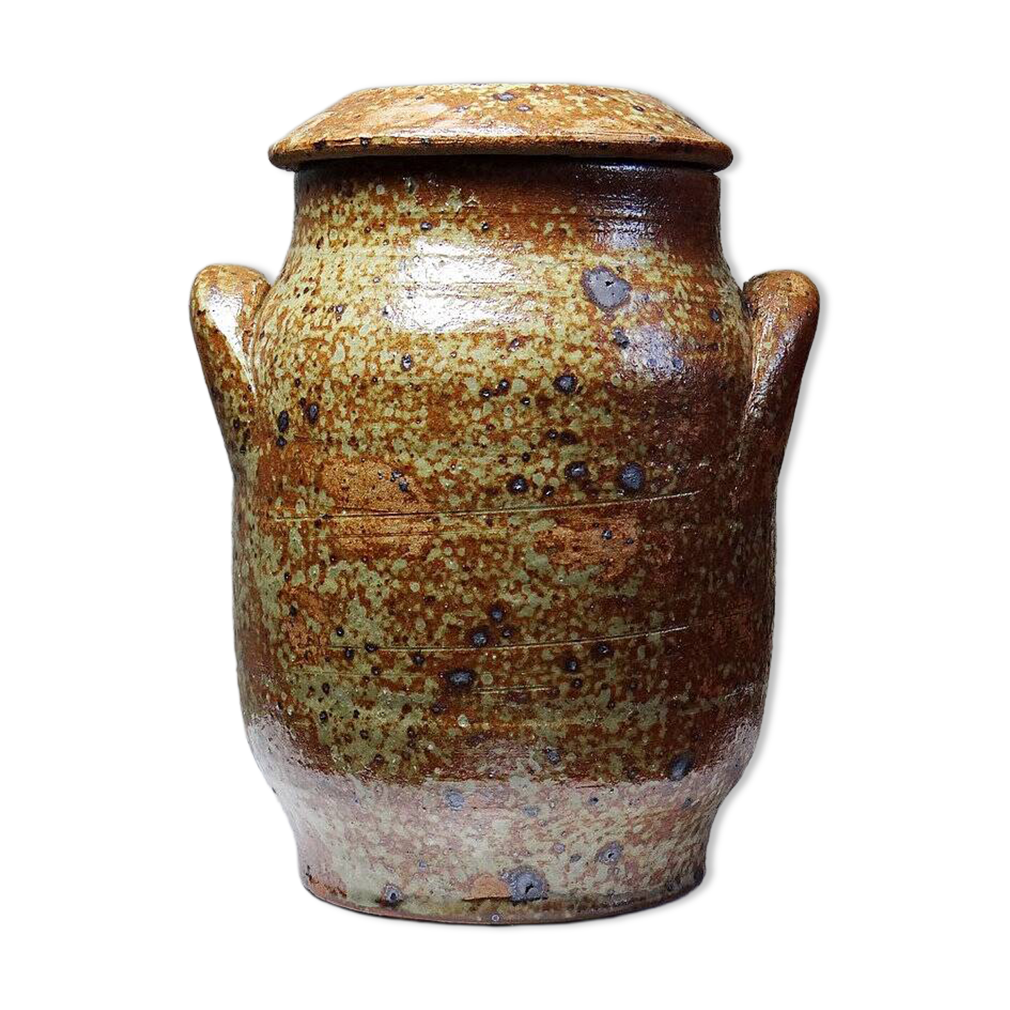 Decorative pot for spices in vintage Baudat style glazed artisanal stoneware.