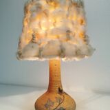 Bedside lamp and its vintage lampshade, Ceramic decoration Herbarium