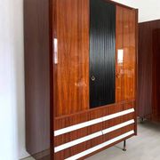 Vintage Italian Wardrobe, Walnut, Fluted Wood, Brass Feet 1950s italian